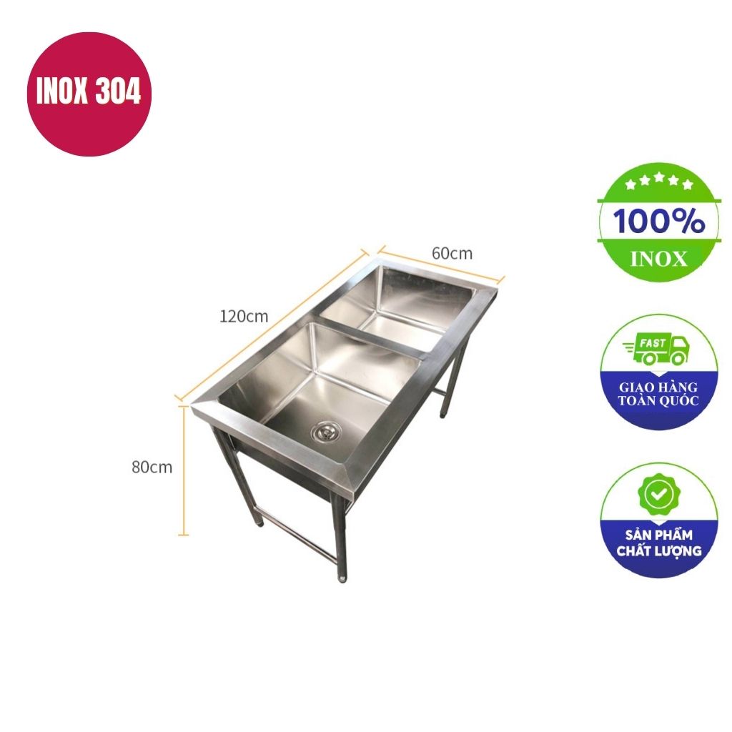 Bồn rửa chén inox 2 ngăn nhỏ 600x600x800mm