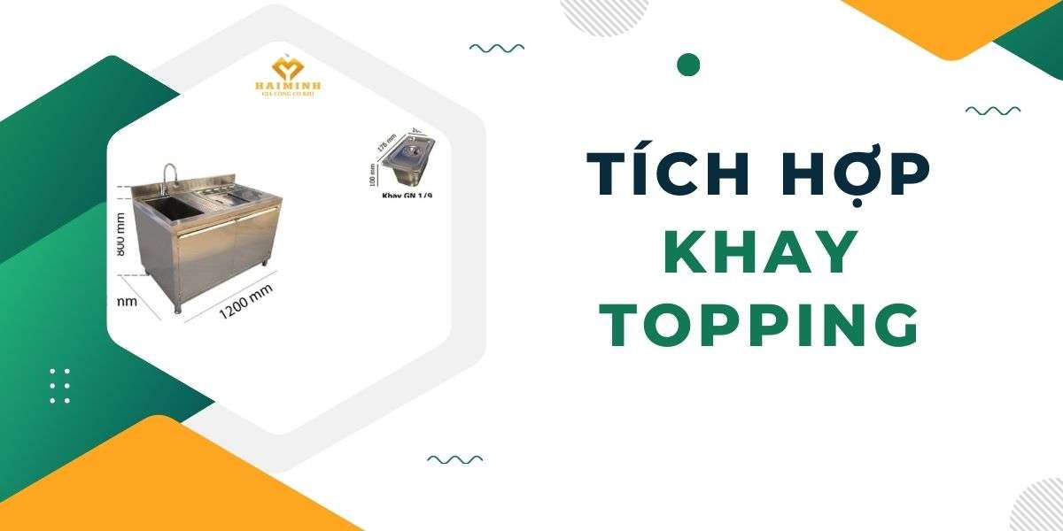 Quầy bar cafe tích hợp khay topping