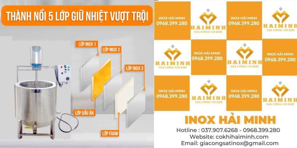 Thành nồi nấu cánh khuấy 5 lớp giữ nhiệt