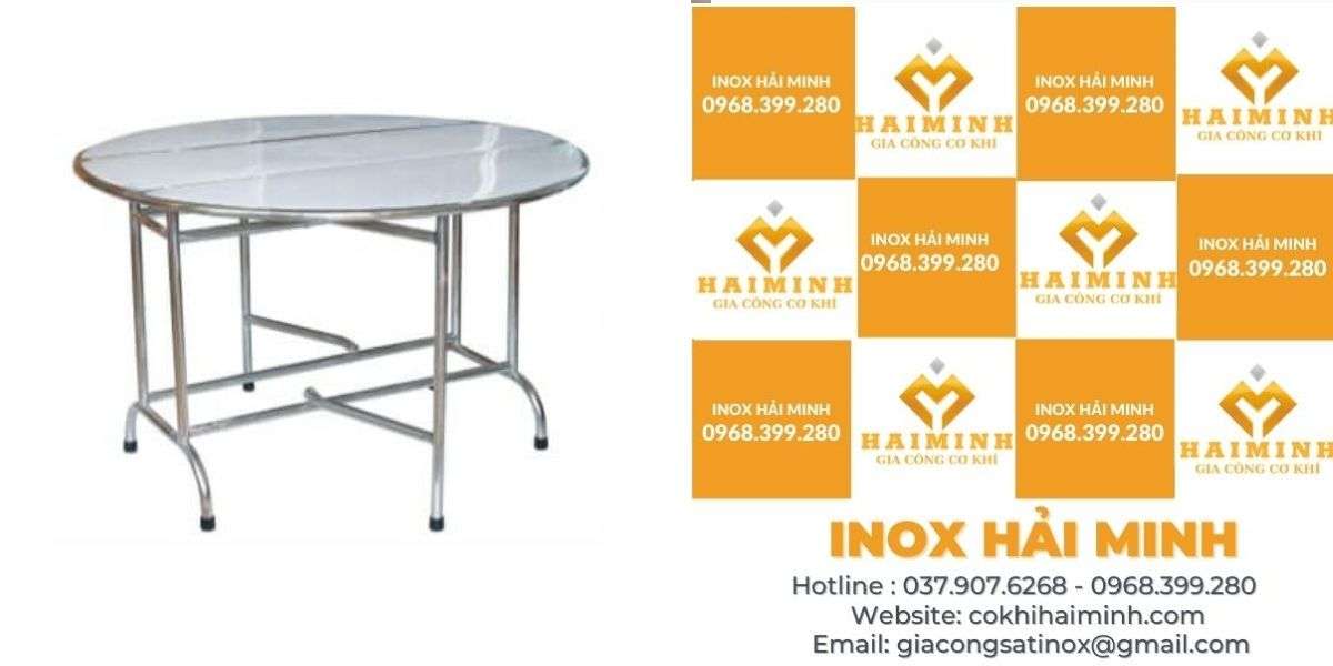 bàn tròn inox xếp 3 mặt