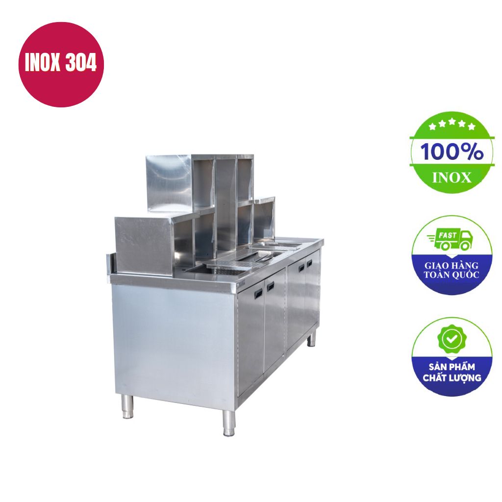 quầy bar inox có kệ 1500x600x800mm