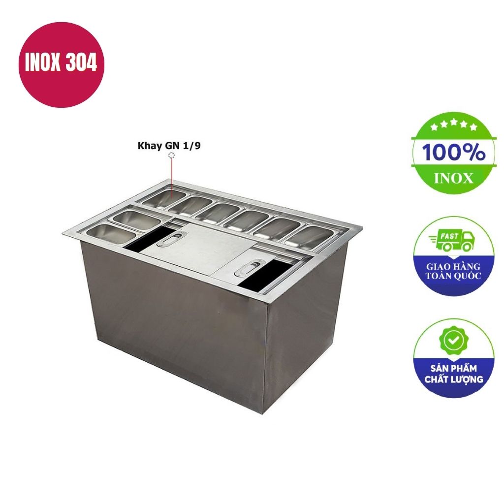 thùng chứa đá inox có 15 khay topping