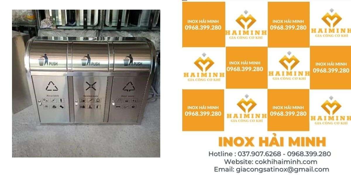 thùng rác 3 ngăn inox