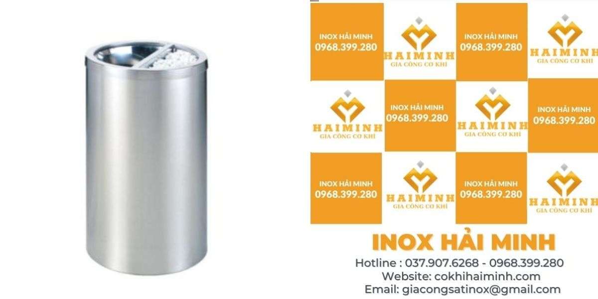 thùng rác inox có gạt tàn