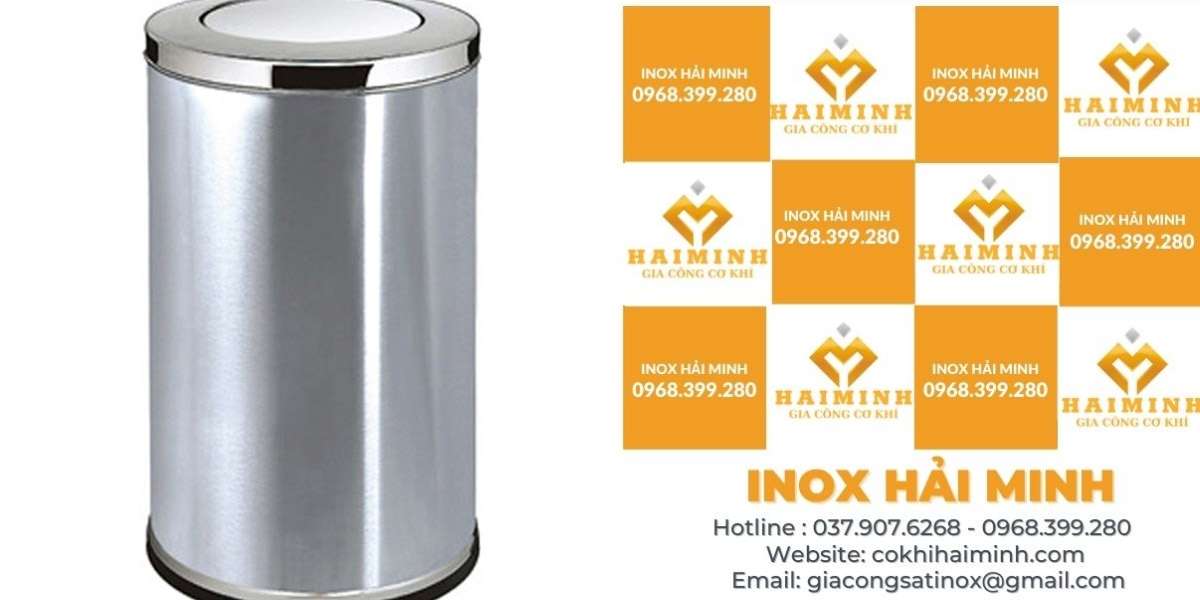 thùng rác inox tròn nắp lật