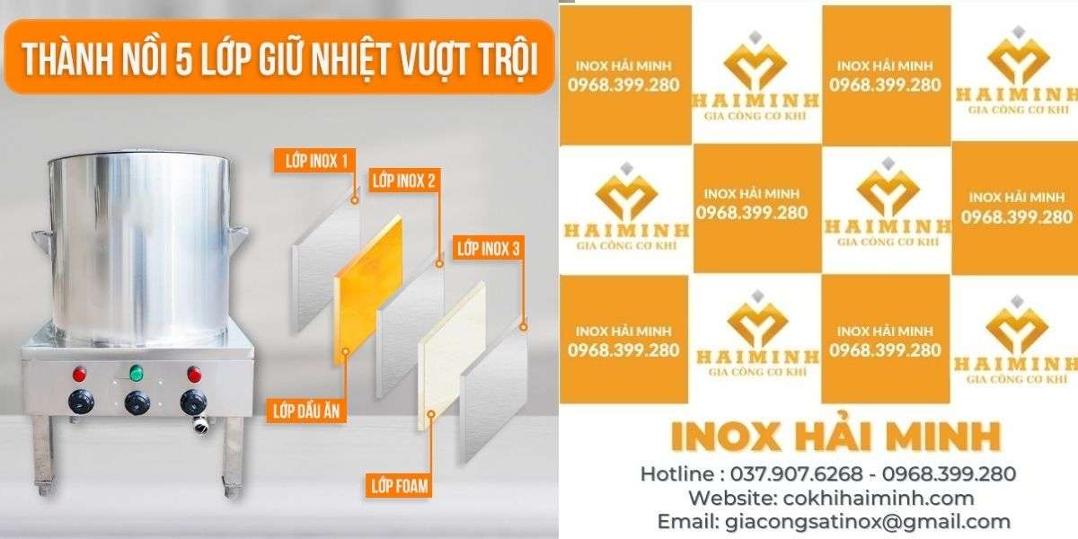 Nồi nấu phở bằng điện với 5 lớp inox