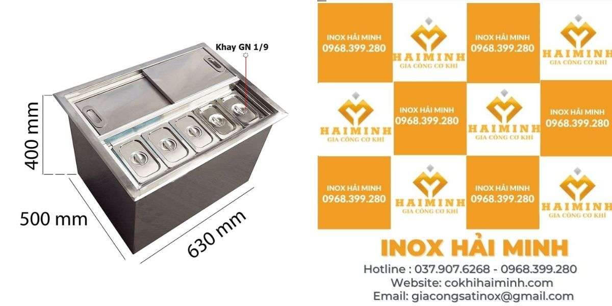 Thùng đá inox có khay topping làm lạnh