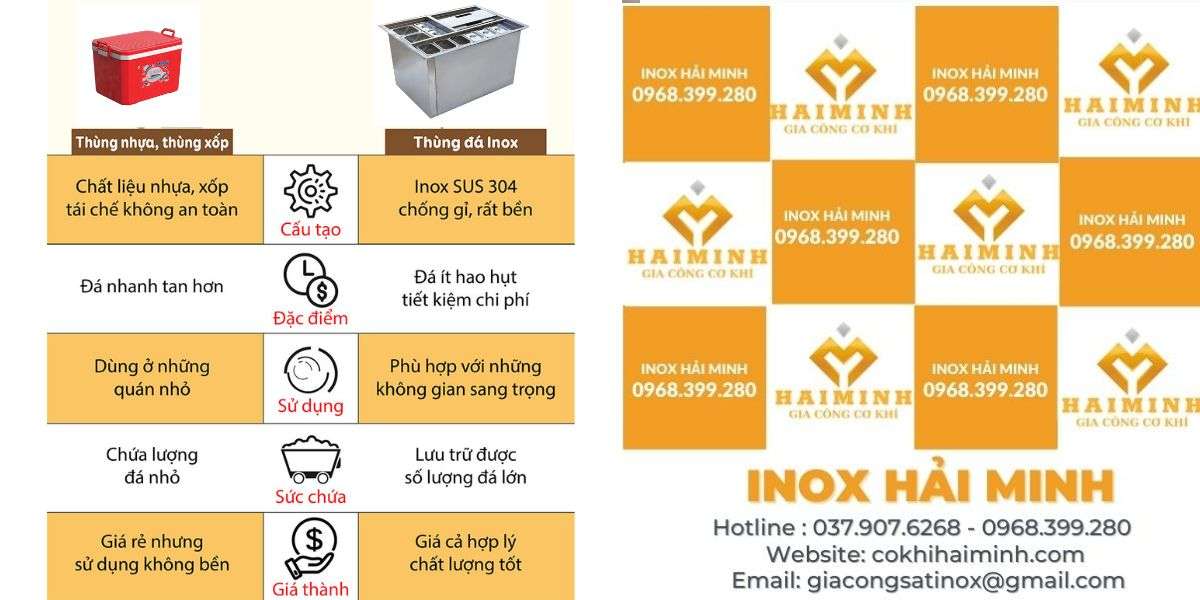 ưu điểm của thùng đá inox so với thùng đá nhựa