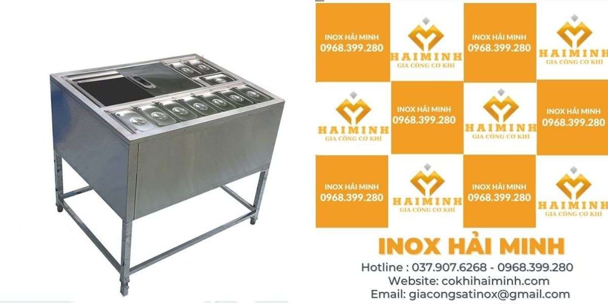 thùng đá inox tích hợp khung chân chắc chắn