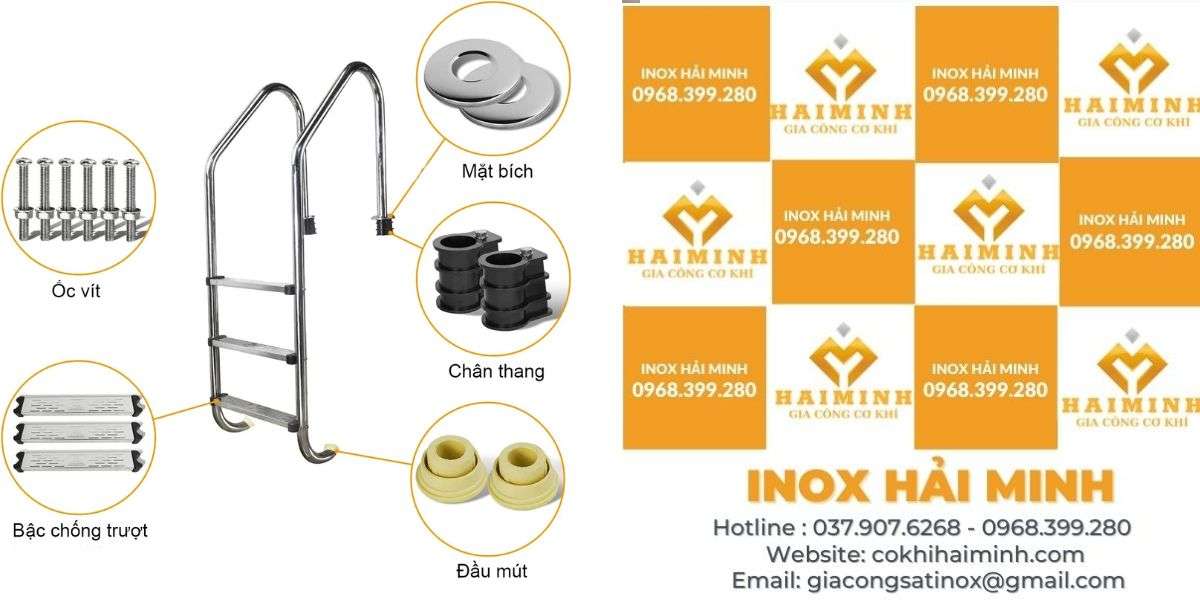 Cấu tạo thang inox bể bơi