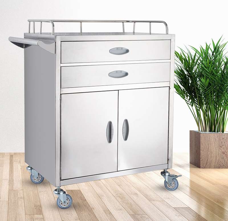 Xe đẩy thuốc inox 2 cửa 2 ngăn kéo 33