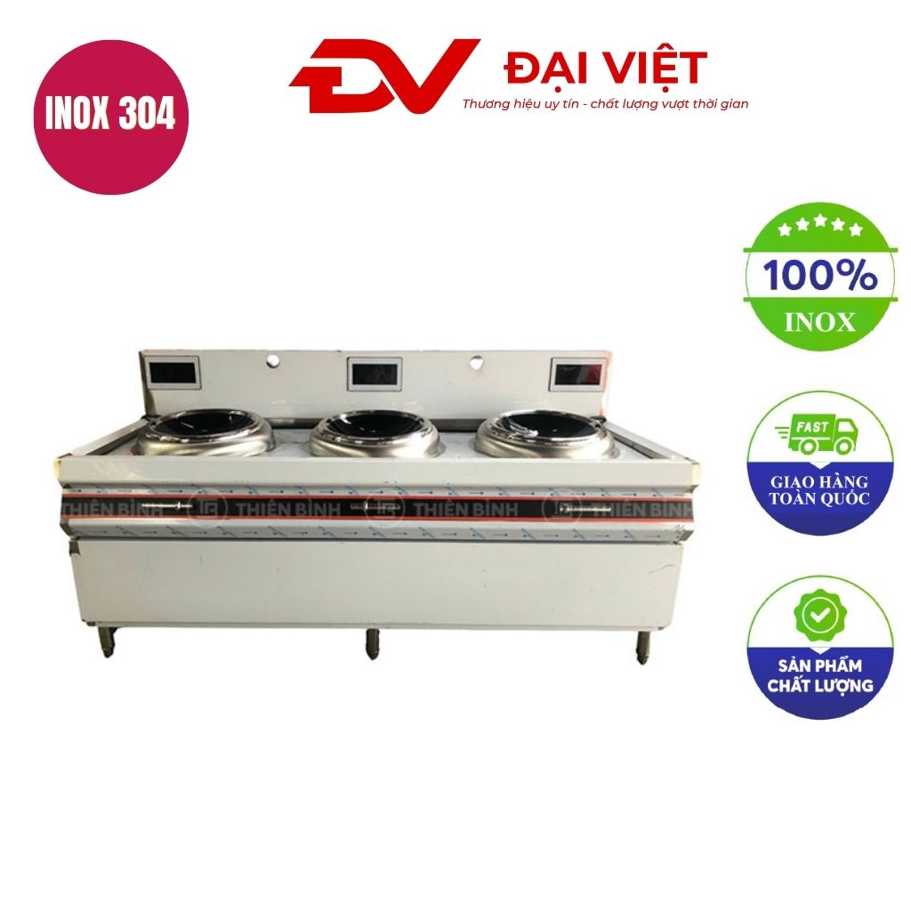 Bếp từ công nghiệp 3 họng 15kw mặt lõm không bầu nước 2000x800x800