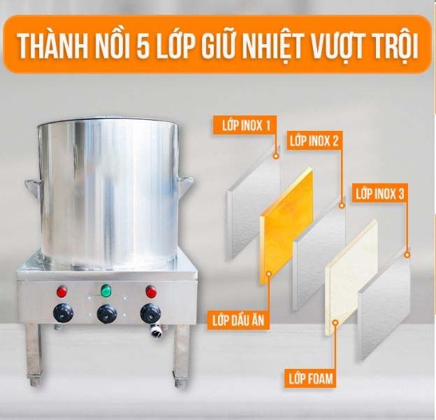 Nồi nấu hủ tiếu bằng điện với 5 lớp inox