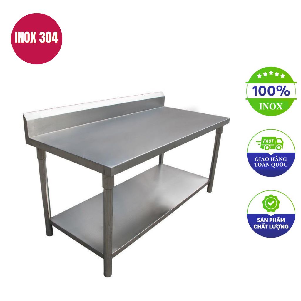 bàn sơ chế inox 2 tầng 180x70x80cm