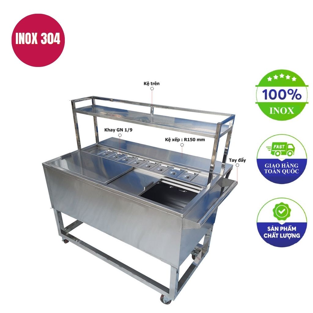 thùng đá inox có chân kèm kệ 1200x600x1200mm