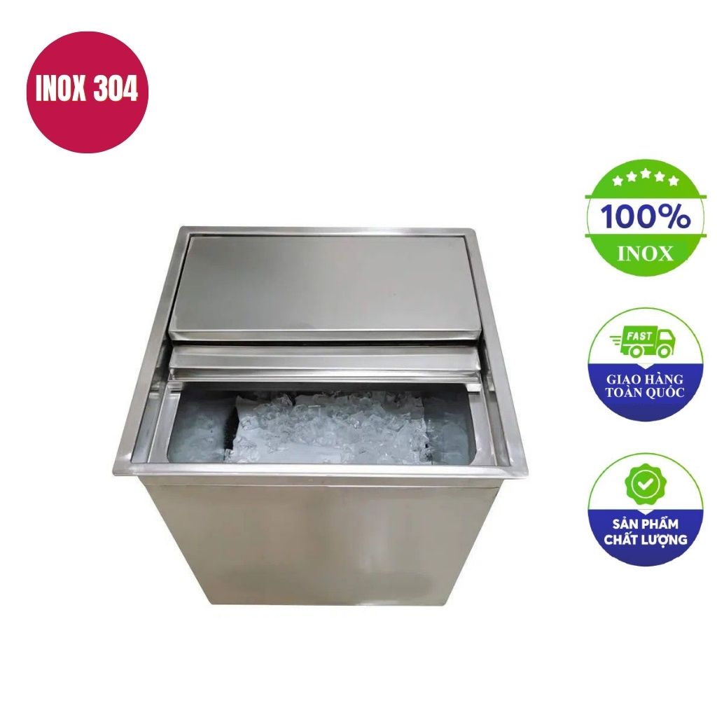 thùng đá inox nắp trượt 500x300x400mm