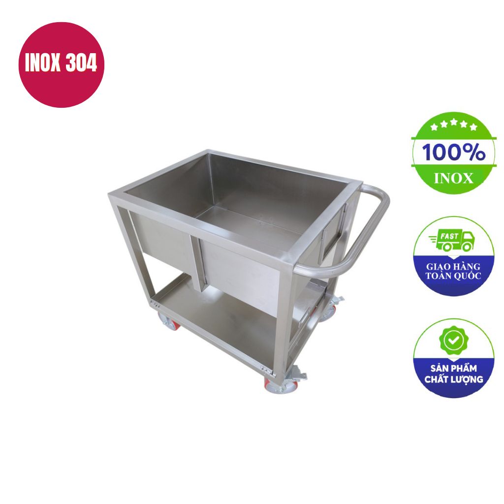 xe đẩy inox 2 tầng 700x500x800mm xe đẩy inox 2 tầng 700x500x800mm
