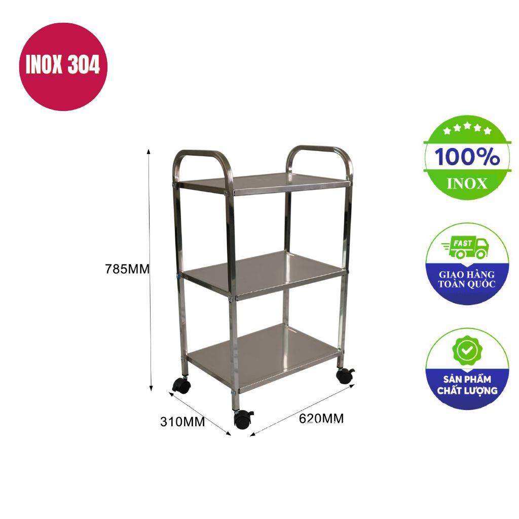 xe đẩy inox 3 tầng 550x310x785mm xe đẩy inox 3 tầng 550x310x785mm