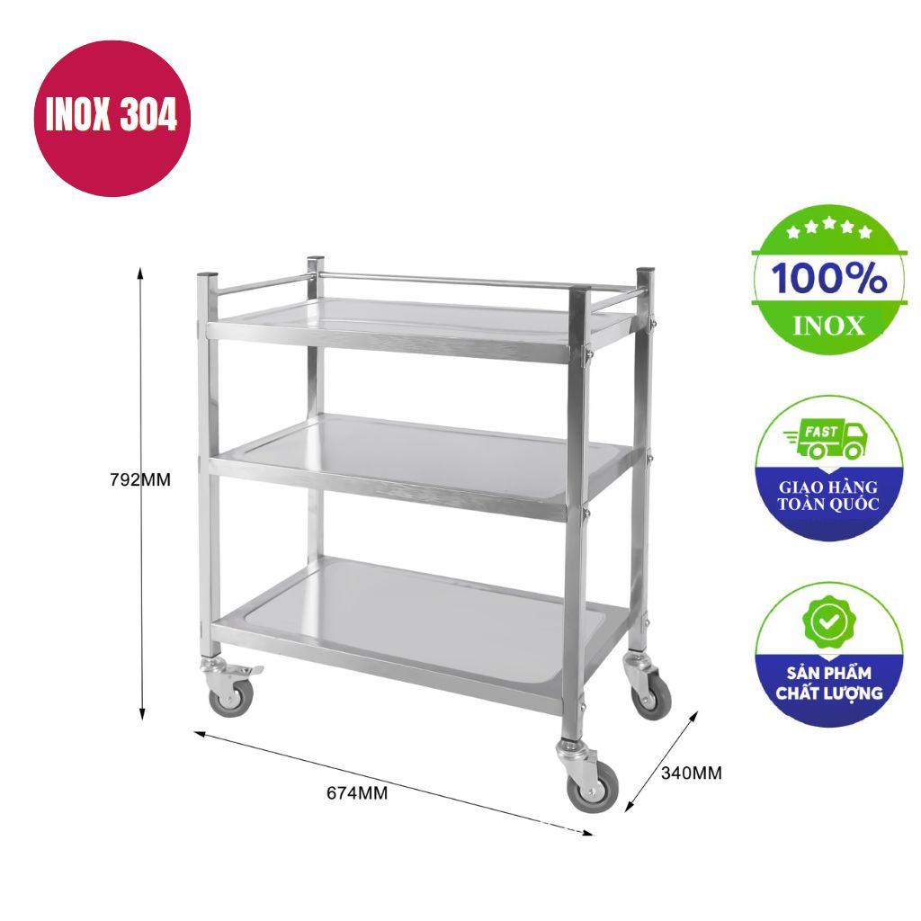 xe đẩy inox 3 tầng 593x340x792mm xe đẩy inox 3 tầng 593x340x792mm