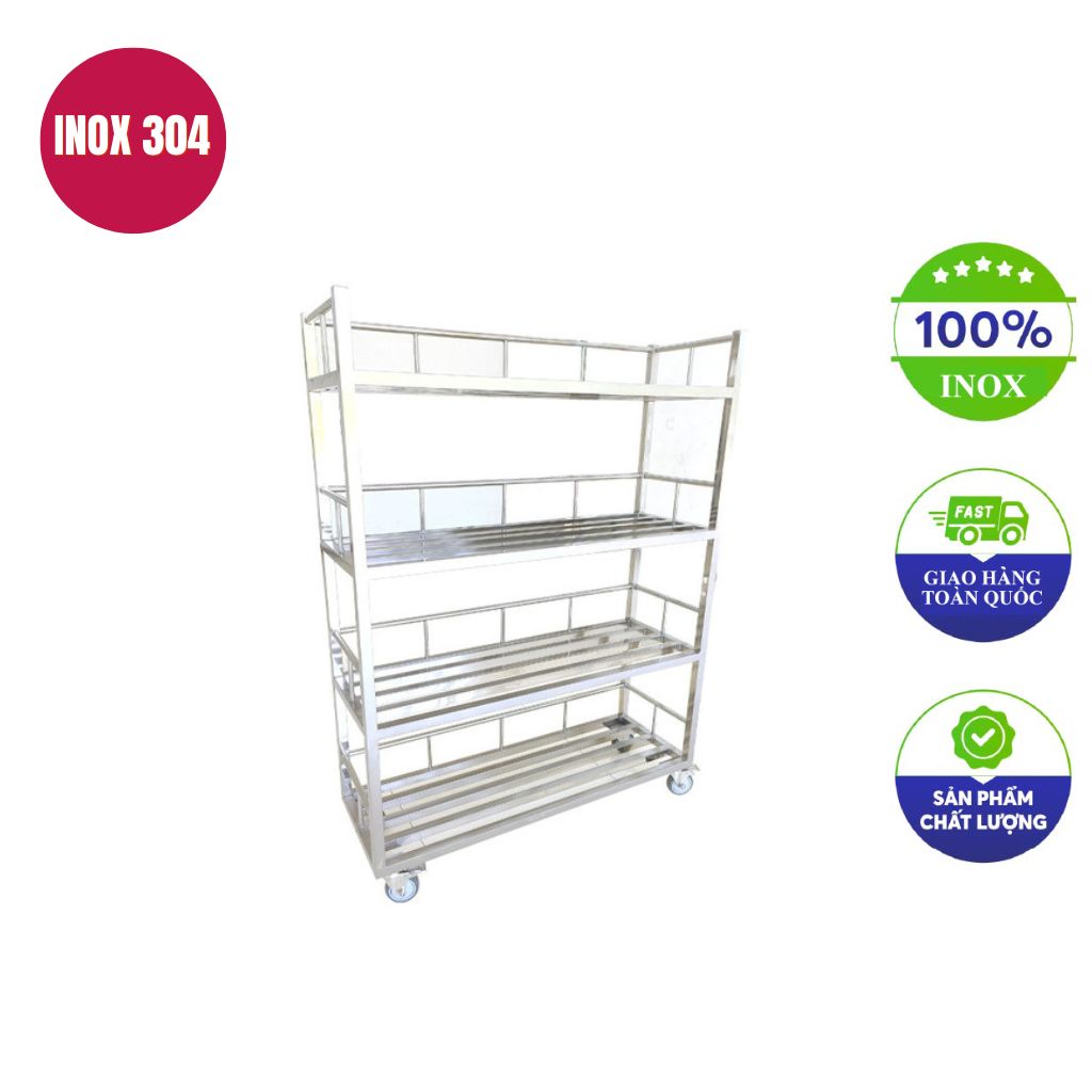xe đẩy inox 4 tầng 1500x500x2000mm xe đẩy inox 4 tầng 1500x500x2000mm