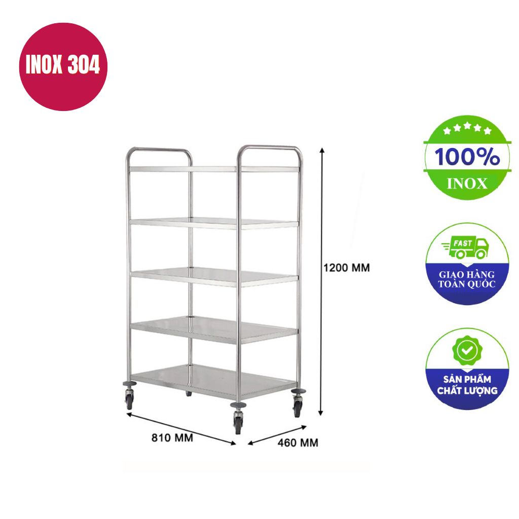 xe đẩy inox 5 tầng 810x460x1200mm xe đẩy inox 5 tầng 810x460x1200mm