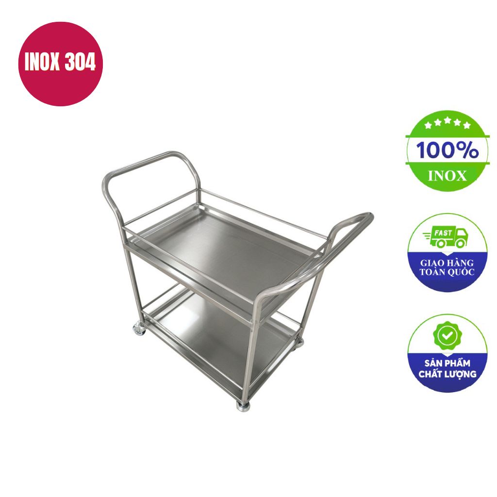 xe đẩy thức ăn inox 2 tầng 700x500x850mm xe đẩy thức ăn inox 2 tầng 700x500x850mm