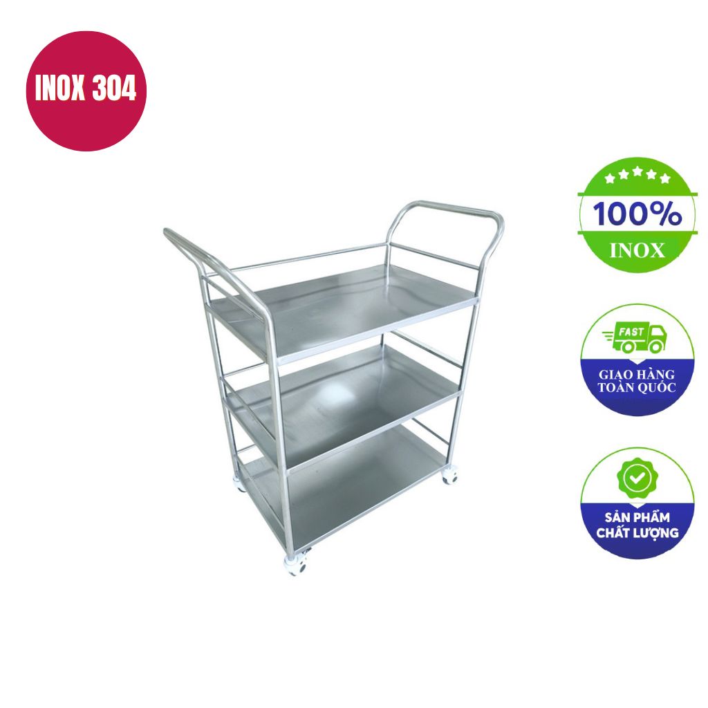 xe đẩy thức ăn inox 3 tầng 700x500x850mm xe đẩy thức ăn inox 3 tầng 700x500x850mm