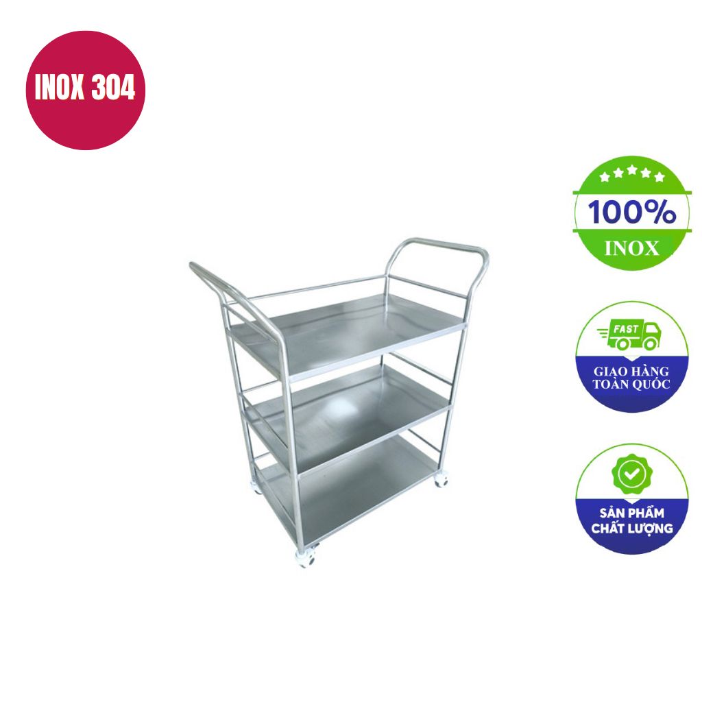xe đẩy thức ăn inox 3 tầng 800x500x850mm xe đẩy thức ăn inox 3 tầng 800x500x850mm