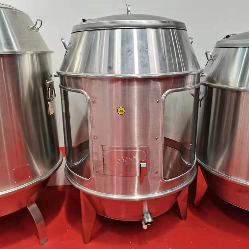 Lò quay vịt inox có kính bằng than này có Lò quay vịt này được trang bị van xả đáy để loại bỏ nước thừa