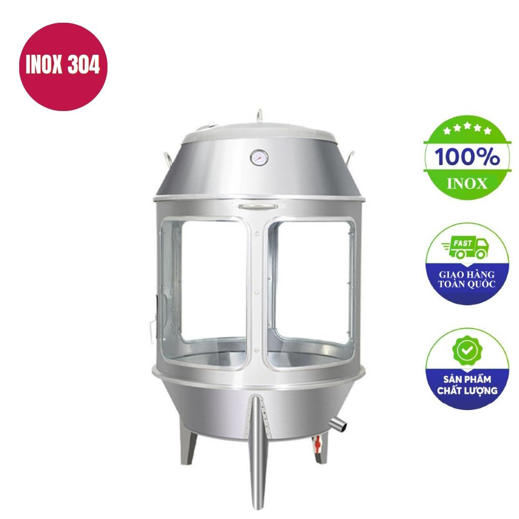 Lò quay vịt inox có kính bằng than và gas 80