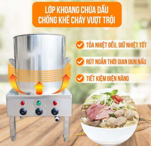 Lớp khoang chứa dầu của nồi nấu hủ tiếu chống