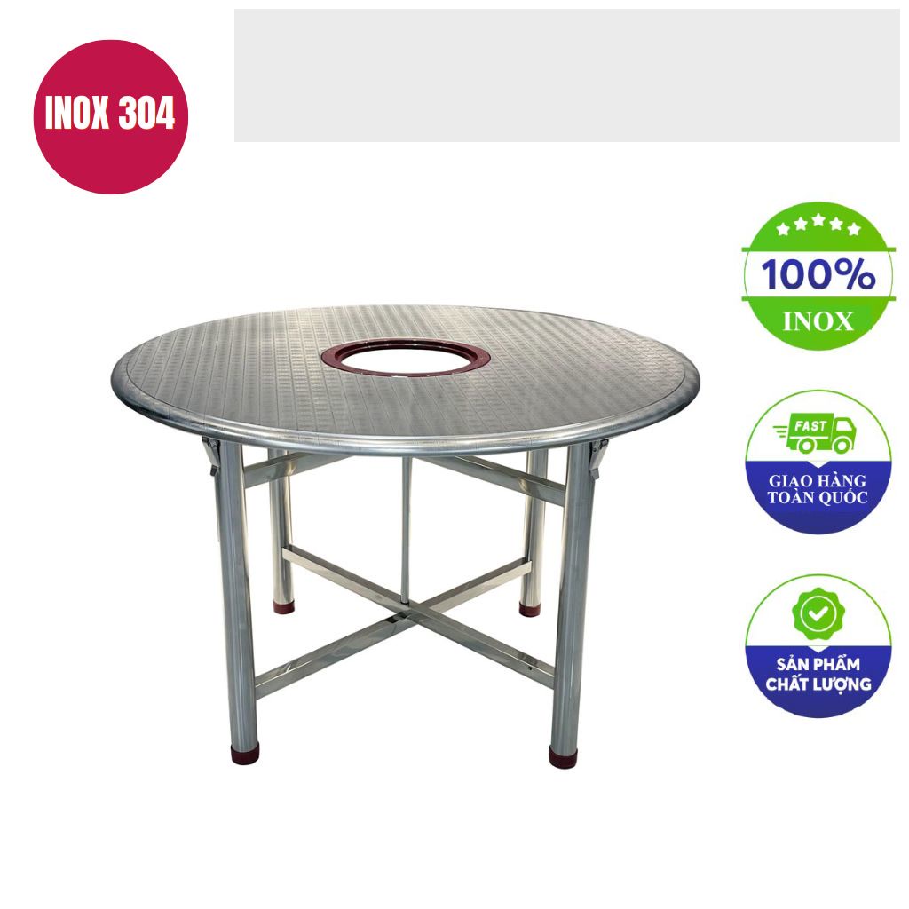 Ban inox tron co lo 120x75cm