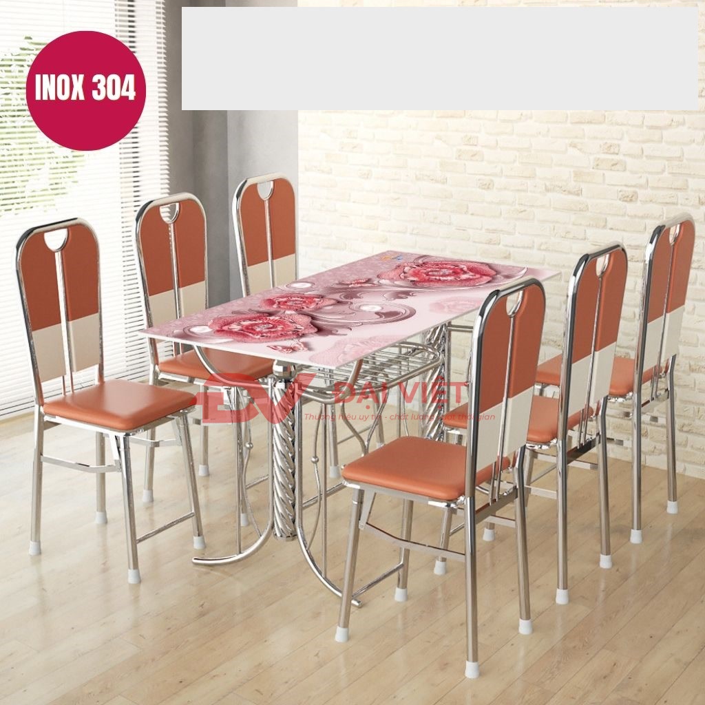 Bo ban kinh chan inox 6 ghe GC02