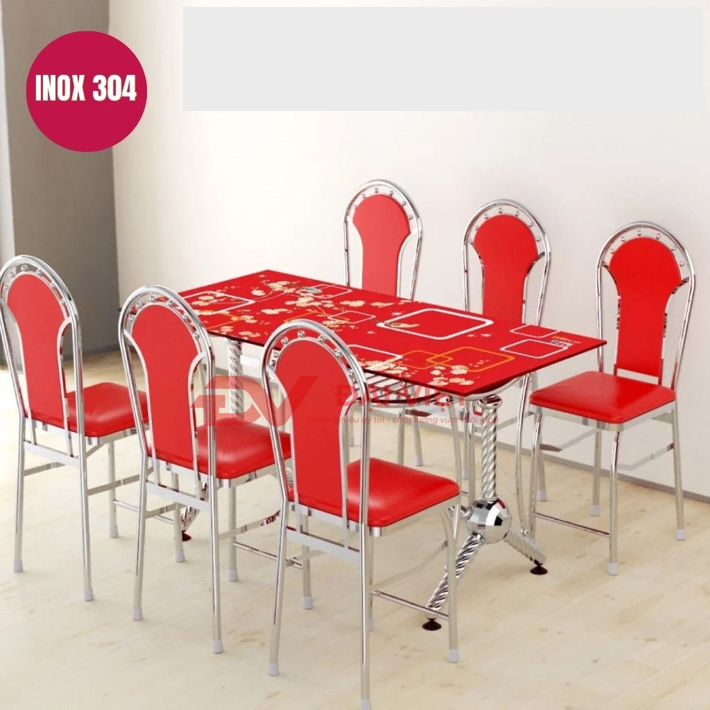 Bo ban kinh chan inox 6 ghe GC04