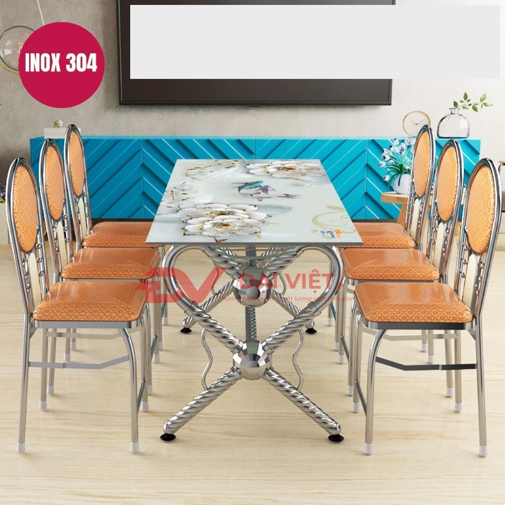 Bo ban kinh chan inox 6 ghe GC05