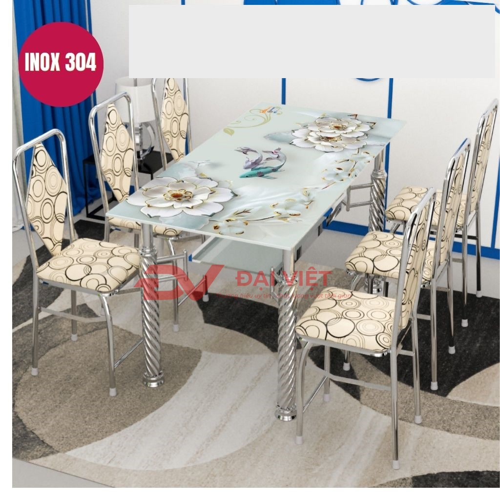 Bo ban kinh chan inox 6 ghe GC06