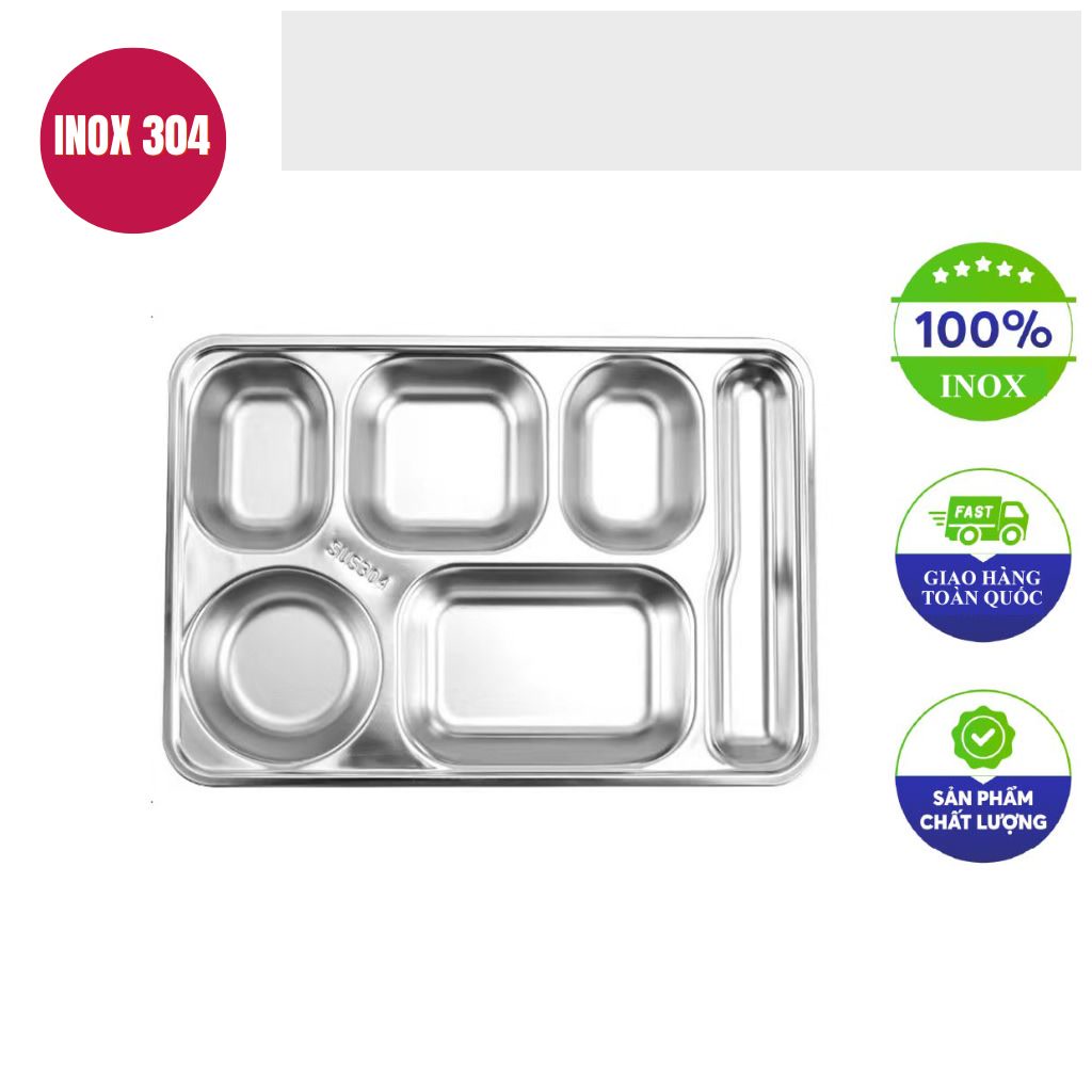 Khay com inox 6 ngan inox 304 355x28x26cm