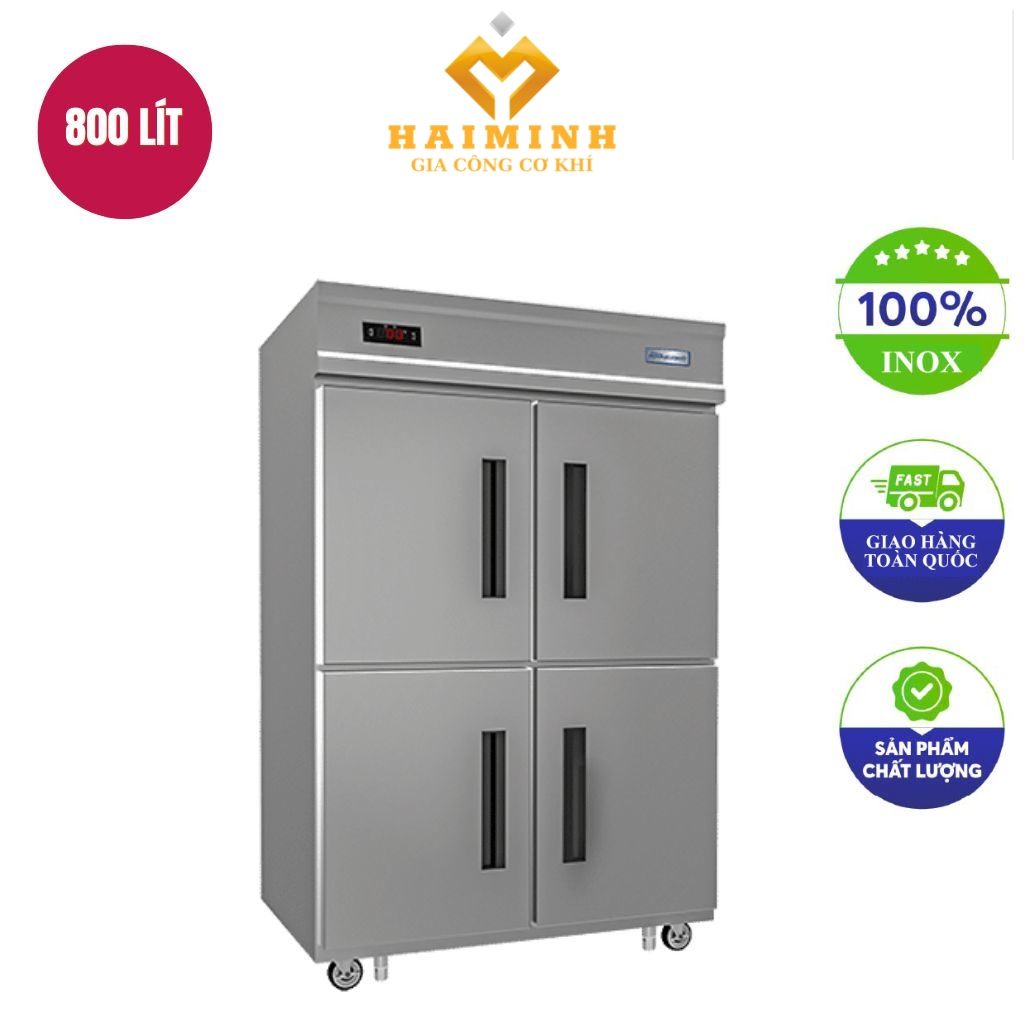 Tu nua dong nua mat dung 4 canh inox 800 Lit lam lanh bang quat gio