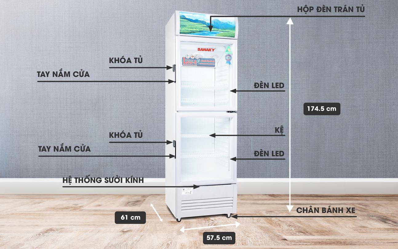 Tủ Mát 2 cánh trên dưới Sanaky VH-308WL dàn nhôm 300 lít
