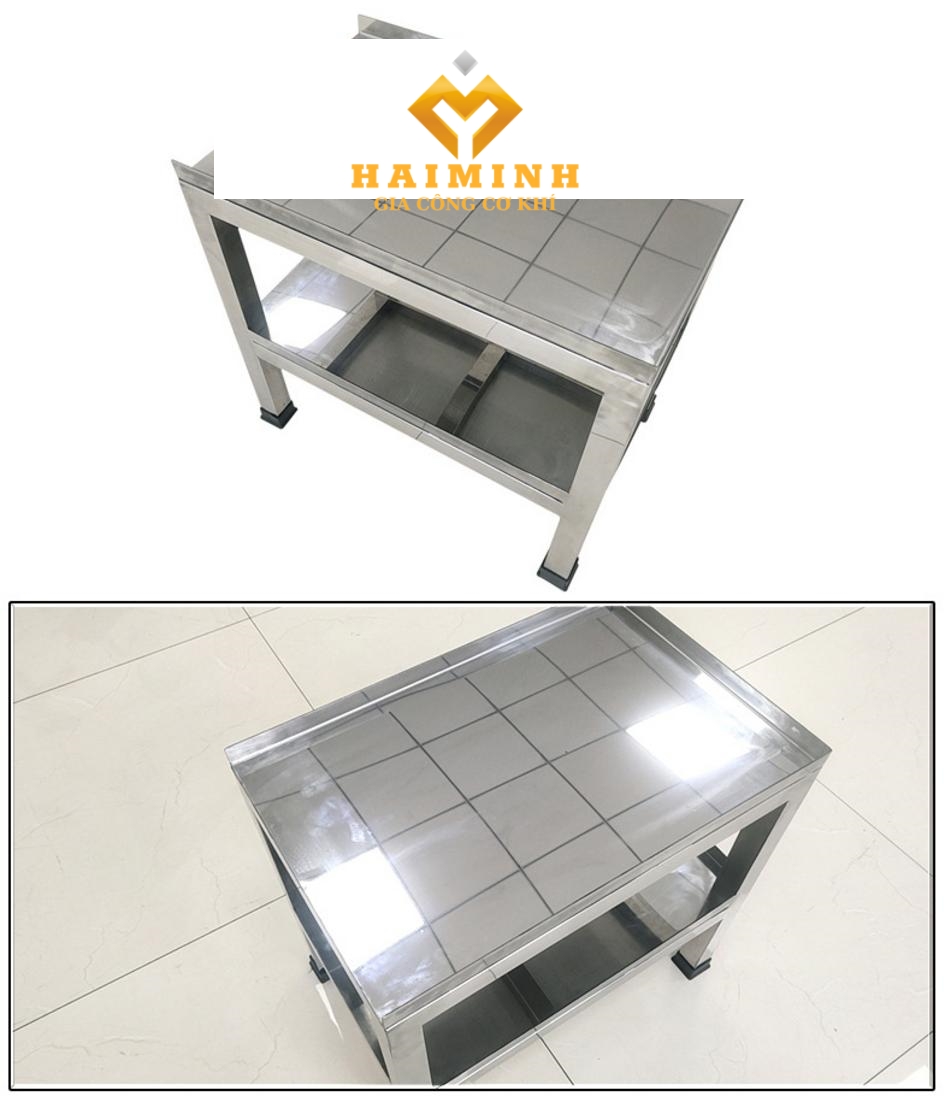 Bàn bếp inox 2 tầng với không gian lưu trữ rộng rãi