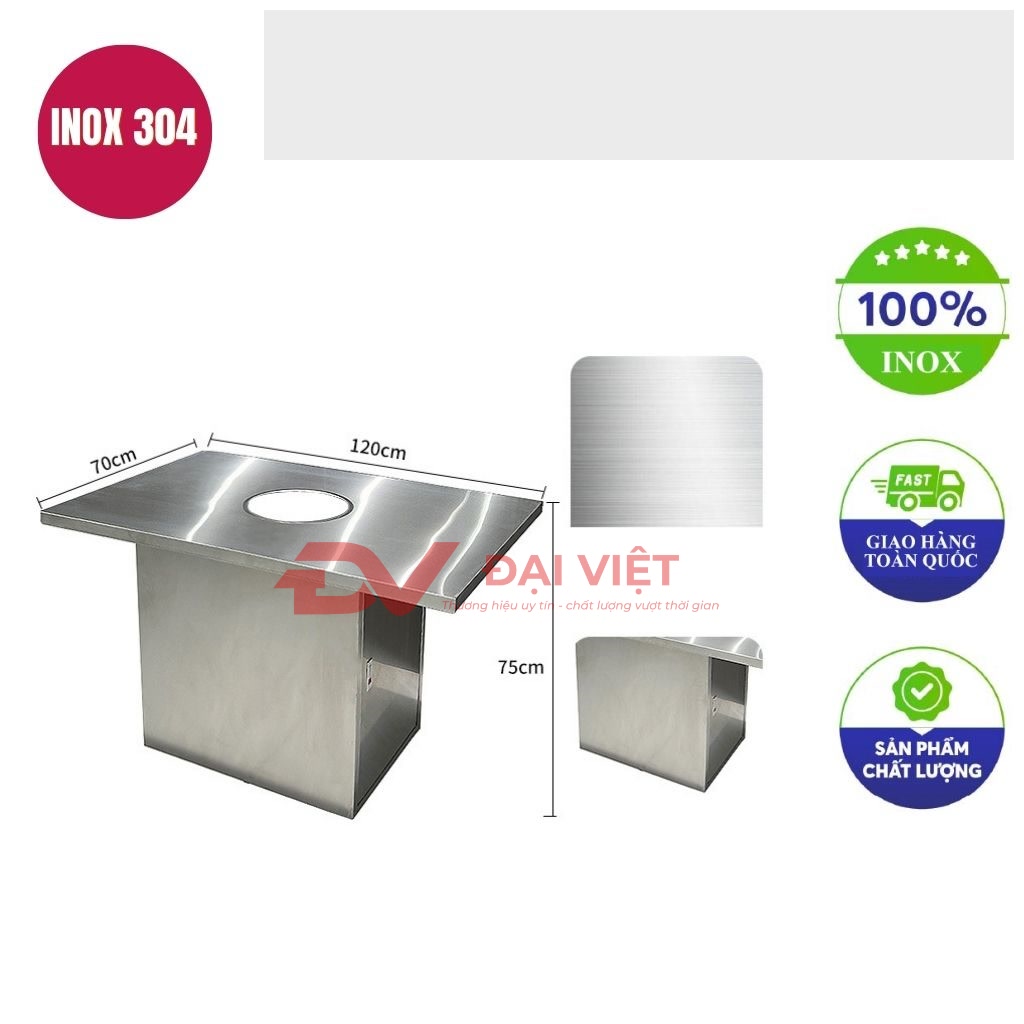 ban inox chu nhat 120x70x75cm