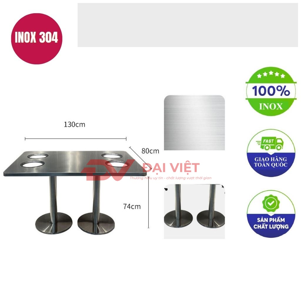 ban inox chu nhat 130x80x74cm
