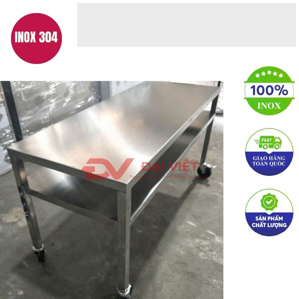 ban inox chu nhat 150x80x80cm voi Mat ban duoc chan dap bang may chan CNC thuy luc duong net sac sao chac chan Co tang cung mat ban