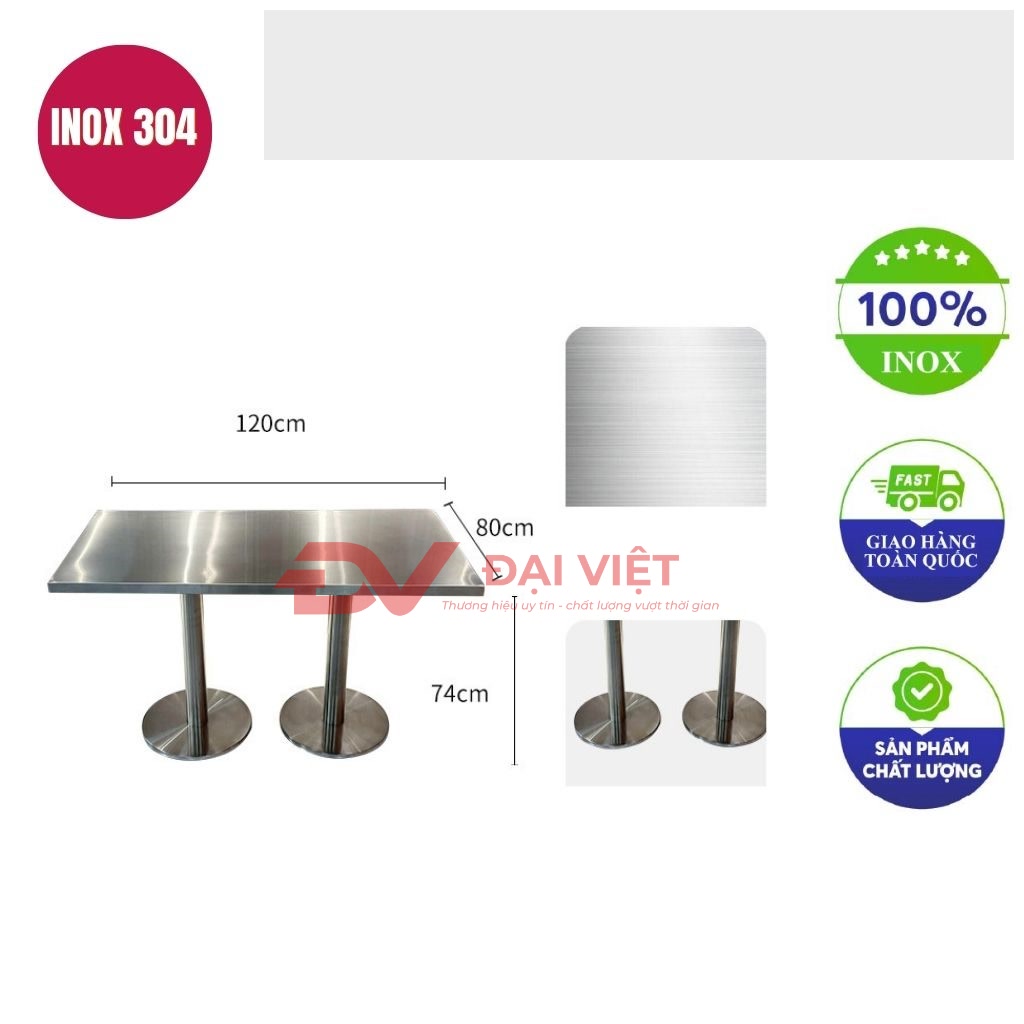 ban inox chu nhat chan doi 120x80x74cm