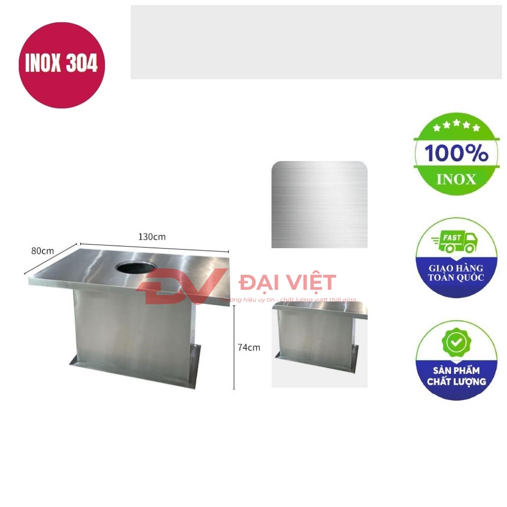ban inox chu nhat chan lon 130x80x74cm
