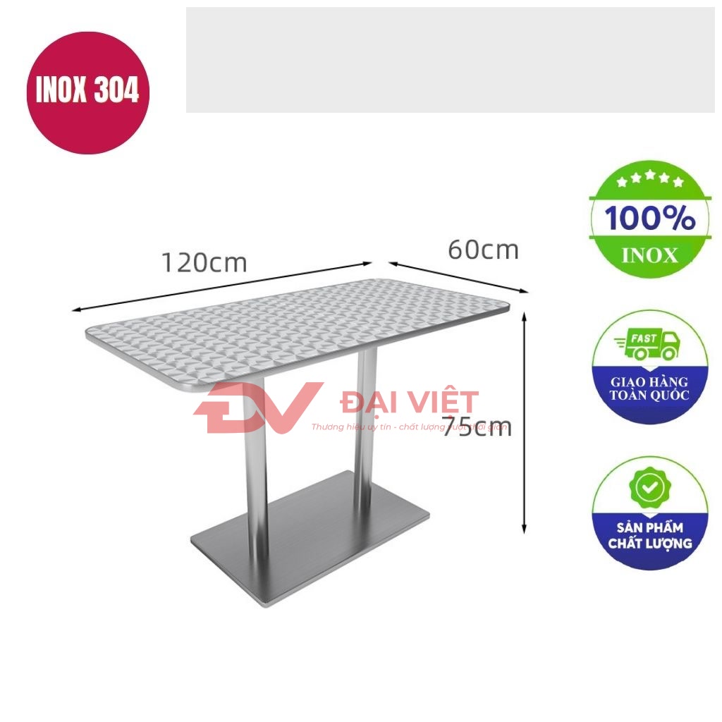 ban inox chu nhat chan vuong 120x60x75cm