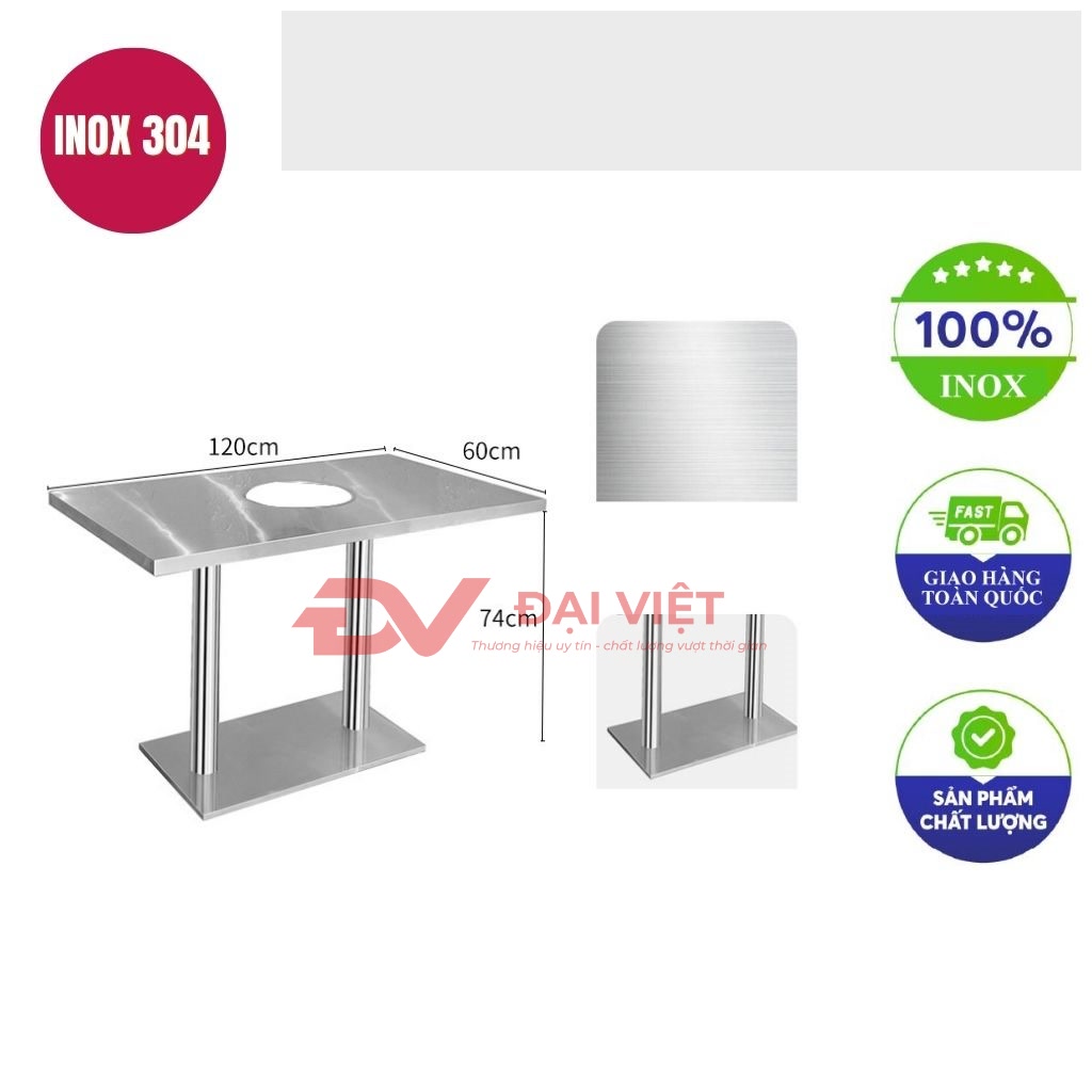 ban inox chu nhat co lo 120x60x75cm