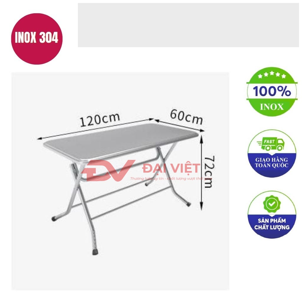 ban inox chu nhat xep gon 120x60x72cm