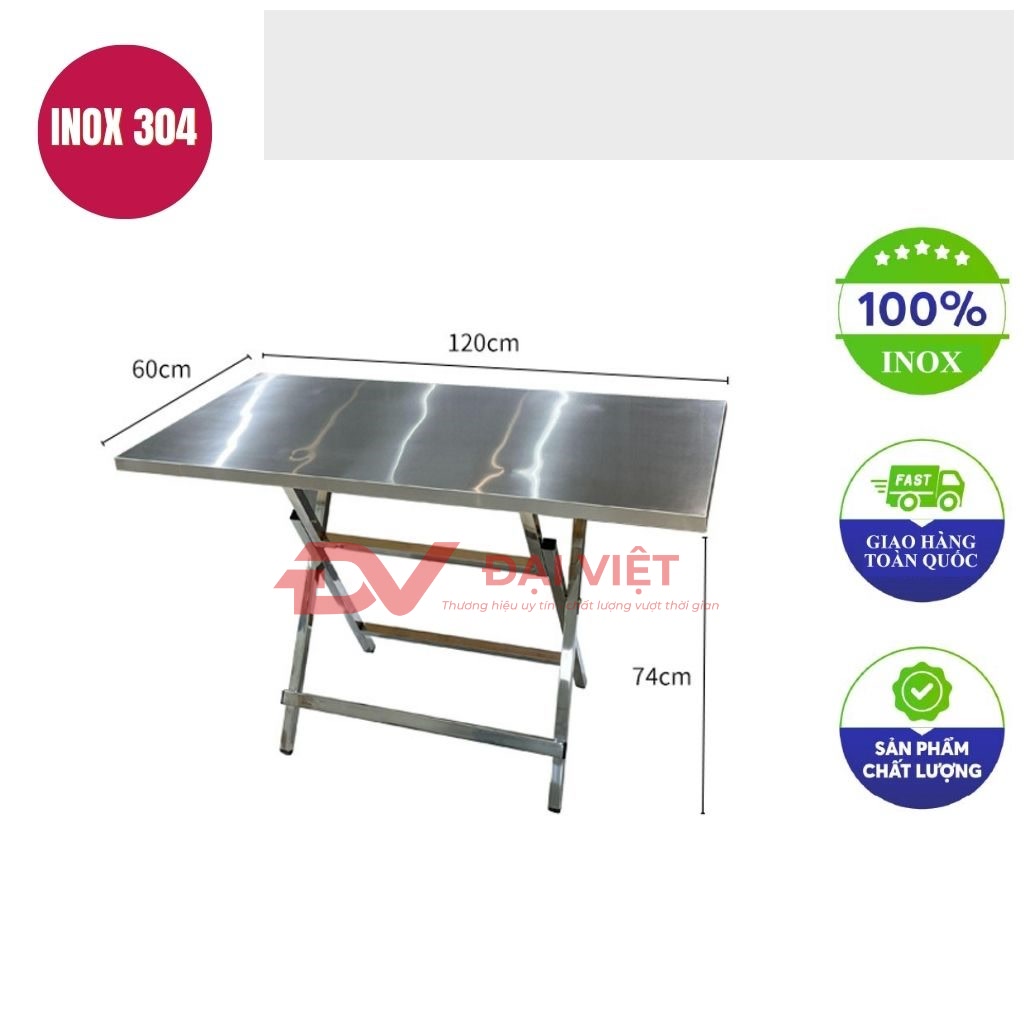 ban inox chu nhat xep gon 120x60x74cm