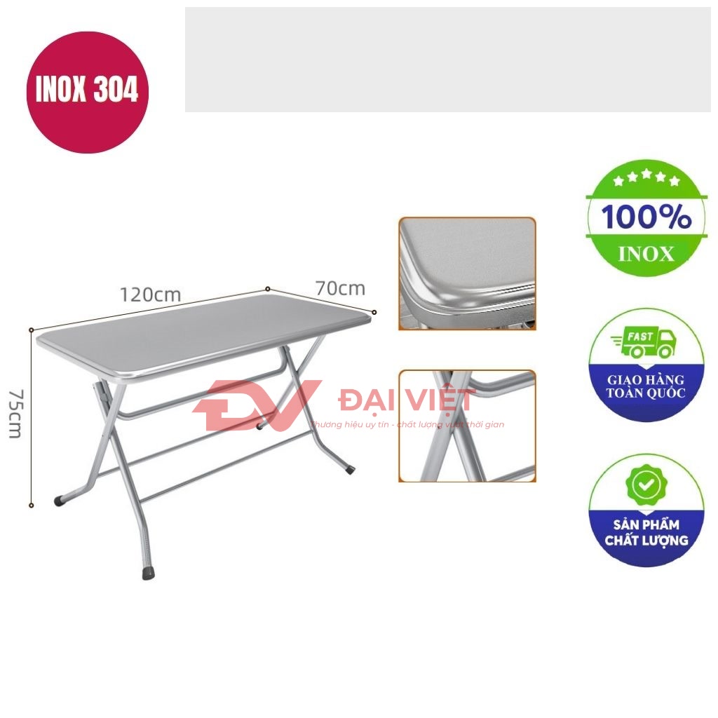 ban inox chu nhat xep gon 120x70x75cm